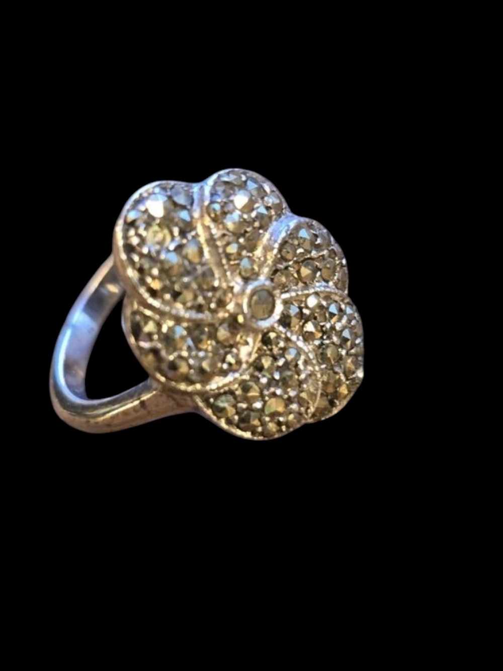 Vintage Authentic Silver Flower Ring Marcasite.